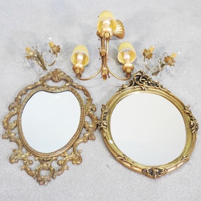 Lot 313 - A gilt three branch ceiling light, 44cm high,...