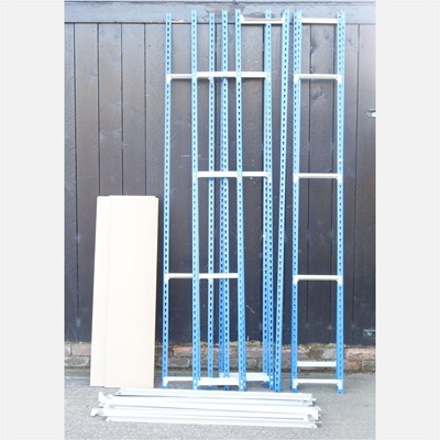 Lot 277 - A pair of blue metal shelving units, 247cm...