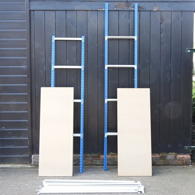 Lot 343 - A blue shelving unit, together with another...