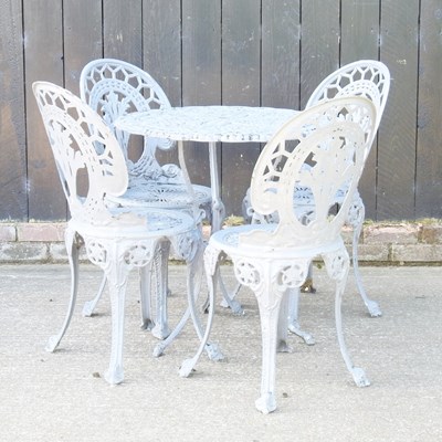 Lot 25 - A grey painted metal garden table, together...