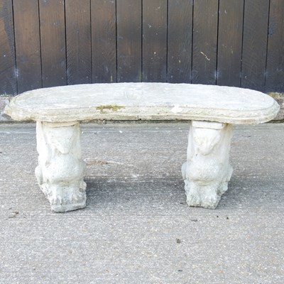 Lot 397 - A cast stone garden bench, on figural supports