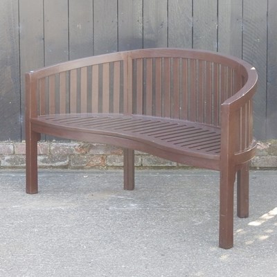 Lot 348 - A painted teak garden bench, with a curved...