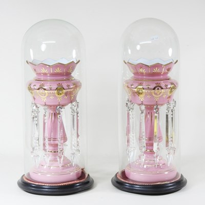 Lot 17 - A pair of 19th century pink opaline glass...