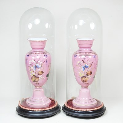 Lot 38 - A pair of 19th century pink opaline glass...