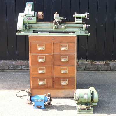 Lot 218 - A Myford electric lathe, together with an oak...