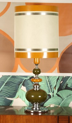 Lot 11 - A chrome table lamp, circa 1970s, having green...