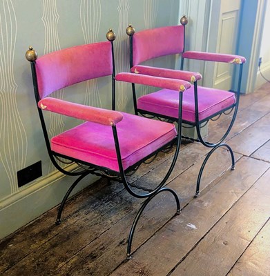 Lot 44 - A pair of Maison Jansen style curule chairs,...