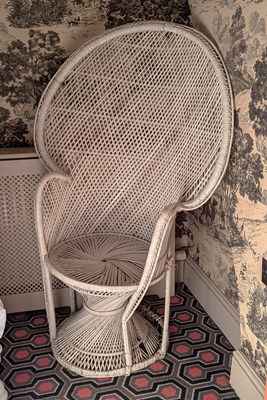 Lot 114 - A 1970s style white painted wicker peacock chair