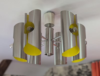 Lot 119 - A 1960s Polam metal six branch ceiling light,...