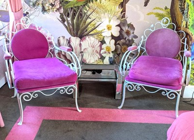 Lot 141 - A pair of 1950s white painted wrought iron...