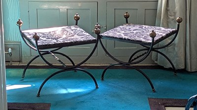 Lot 158 - A pair of black painted wrought iron curule...
