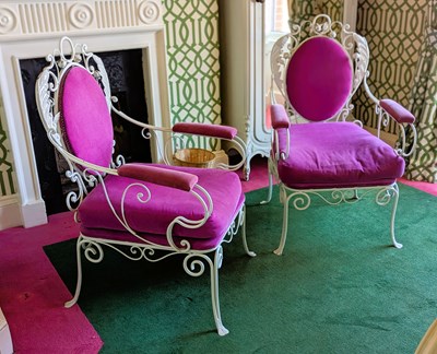 Lot 165 - A pair of 1950's white painted wrought iron...