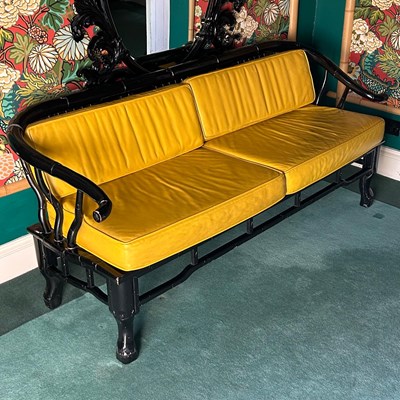 Lot 172 - A Chinese style black painted faux bamboo two...