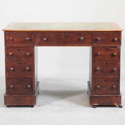 Lot 219 - A Victorian mahogany pedestal desk, with an...