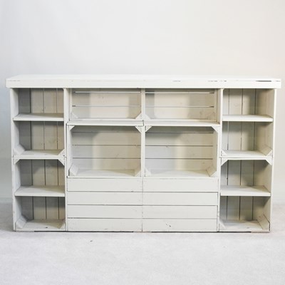Lot 116 - A green painted wooden shop counter/bar,...