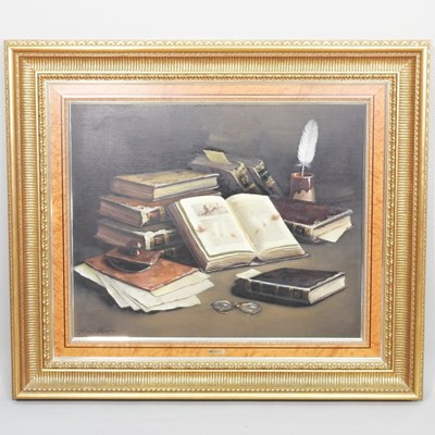 Lot 39 - Torres Pons, 20th century, still life of books...