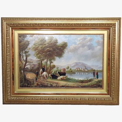 Lot 148 - Puig, 20th century, landscape with figures and...