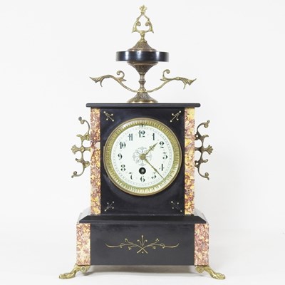 Lot 47 - A 19th century black slate and marble mantel...