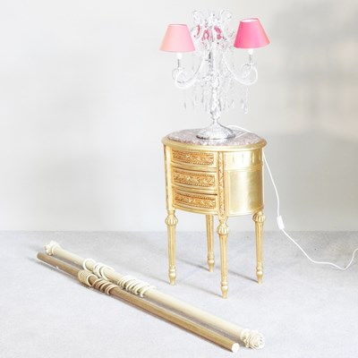 Lot 375 - A gilt painted marble top bedside cabinet,...