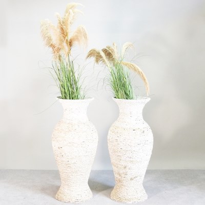 Lot 89 - A pair of large painted woven vases, each...