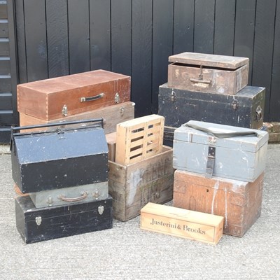 Lot 599 - A collection of wooden and painted tool boxes