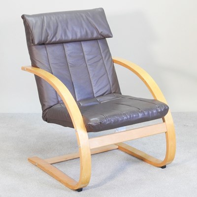 Lot 308 - A modern beech and brown leather cantilever...