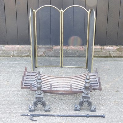 Lot 281 - A fire grate, together with a pair of fire...
