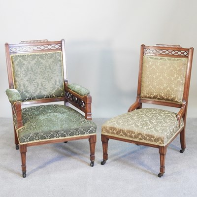 Lot 395 - An Edwardian green upholstered armchair,...