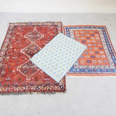 Lot 500 - A Turkish woollen rug, with three central...