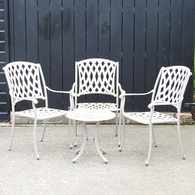 Lot 68 - A painted metal patio set, comprising three...