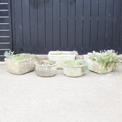 Lot 580 - Three cast stone garden troughs, of...