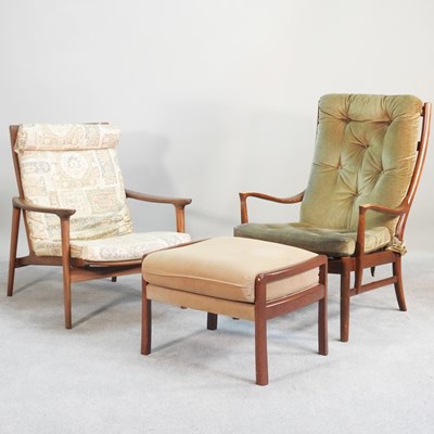 Lot 415 - A 1960s Danish style teak armchair, with green...