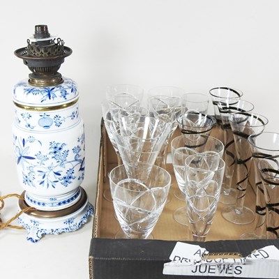 Lot 567 - A Meissen porcelain blue and white table lamp...