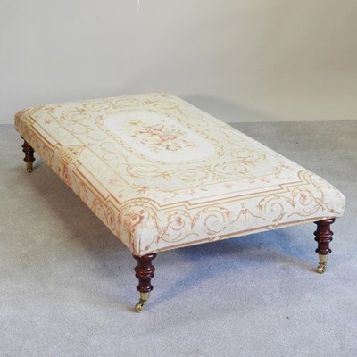 Lot 231 - A modern upholstered long footstool, on turned...