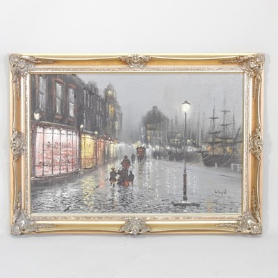 Lot 464 - John Bampfield, figures by shops and moored...
