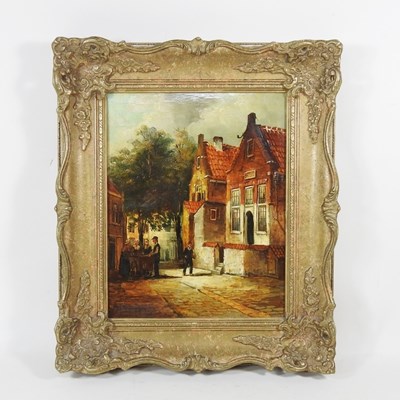 Lot 608 - F K Jantsen, 20th century, Dutch street scene,...