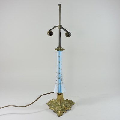 Lot 69 - A 19th century glass and brass table lamp