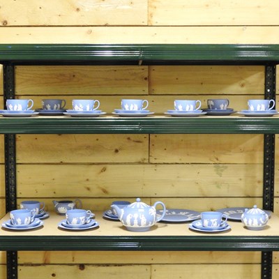 Lot 456 - A Wedgwood blue Jasperware tea service, with...
