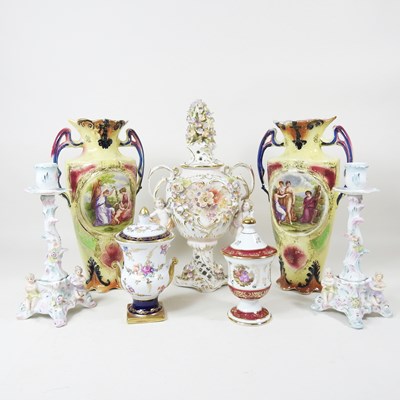 Lot 270 - A pair of Vienna style porcelain vases, 31cm...