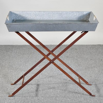 Lot 599 - A folding galvanised butler's tray or garden...