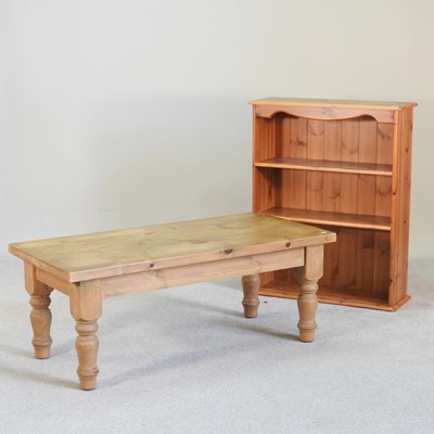 Lot 230 - A pine dwarf open bookcase, together with a...