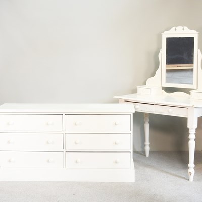 Lot 330 - A white painted chest of six drawers, 133cm...