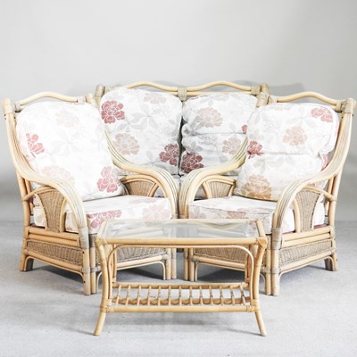 Lot 431 - A bamboo conservatory suite, comprising a sofa,...