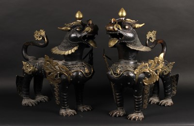 Lot 169 - A pair of large Chinese bronze guardian lions...