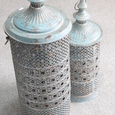 Lot 29 - An Eastern blue painted metal hanging lantern,...