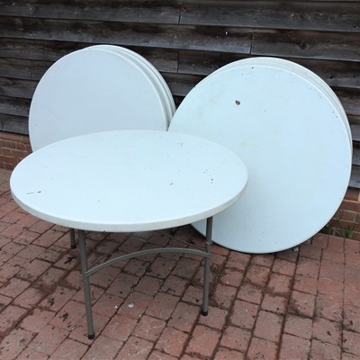 Lot 96 - Ten circular folding trestle tables