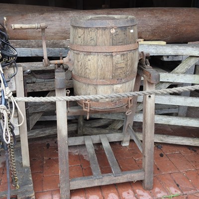 Lot 321 - A 19th century wooden end over end barrel butter churn