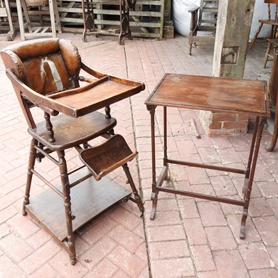 Lot 40 - A Victorian brown leather upholstered high chair