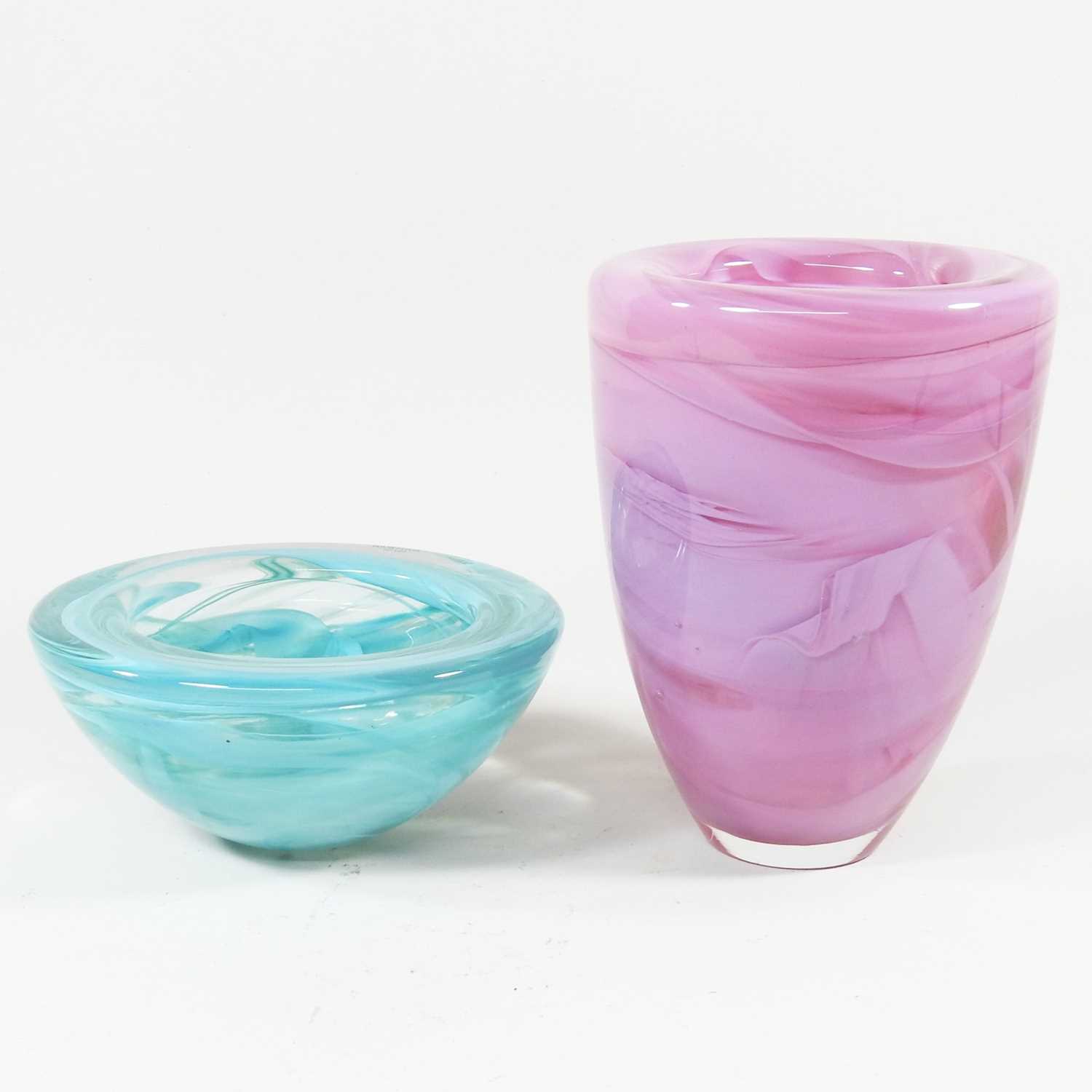 Lot 40 - A Swedish Kosta Boda pink glass vase, with...