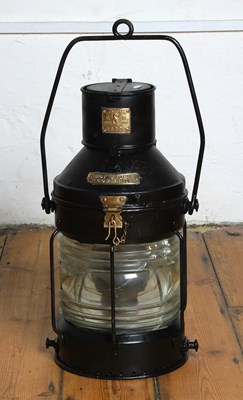 Lot 655 - A vintage black painted oil ship's lamp,...